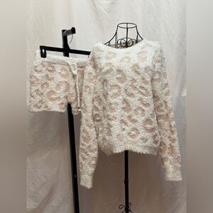 411 - POL Cozy Cream and Tan Leopard Lounge Short Set